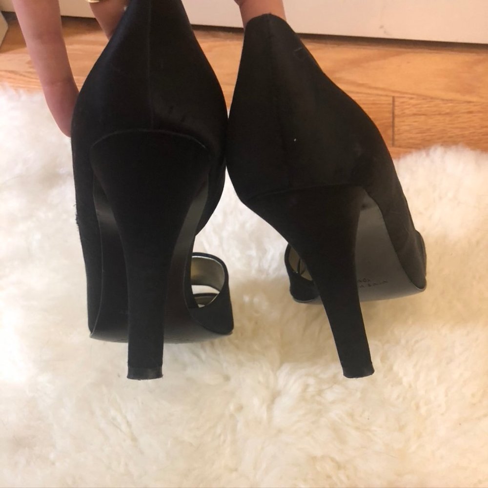 Nine West Black Satin Evening Event Prom Heels - Picture 6 of 7